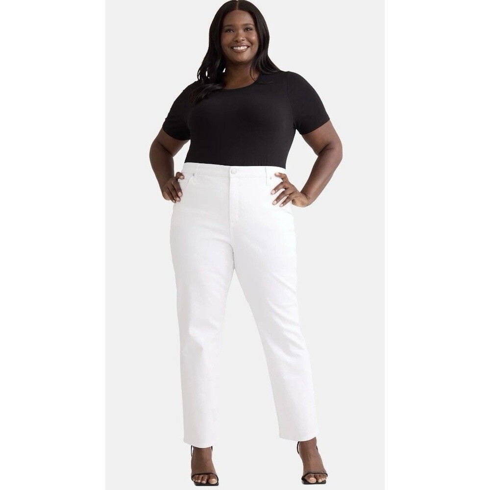 Terra & Sky 16W Petite White Straight Leg Jeans Plus High Rise Stretch
